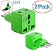 Italy Travel Adapter by Yubi Power 2 in 1 Universal International Travel Adapter plug with 2 Universal Outlets - Green - Type L for Chile, Ethiopia, Italy, Lybia, Syria, Tunisia, & Uruguay 2 PACK