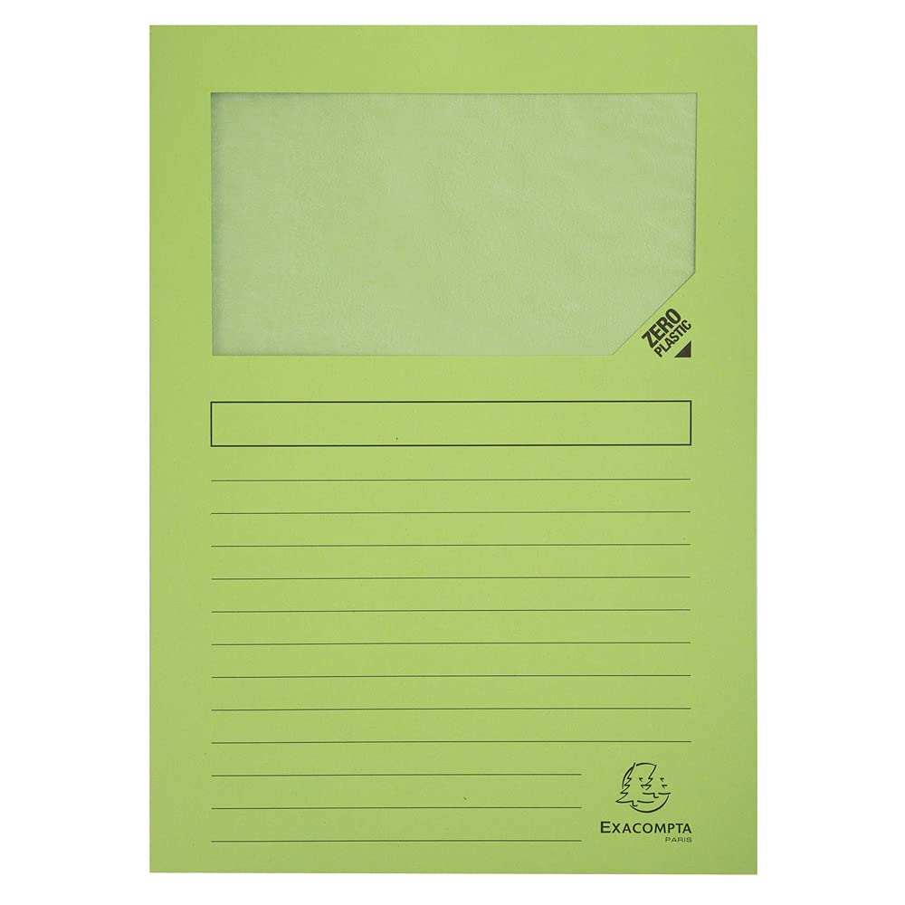 Exacompta - Ref 50253E - Forever Collection - Window Folders - 220 x 310mm in Size, Suitable for A4 Documents, 120gsm Recycled Board - Light Green (Pack of 25)