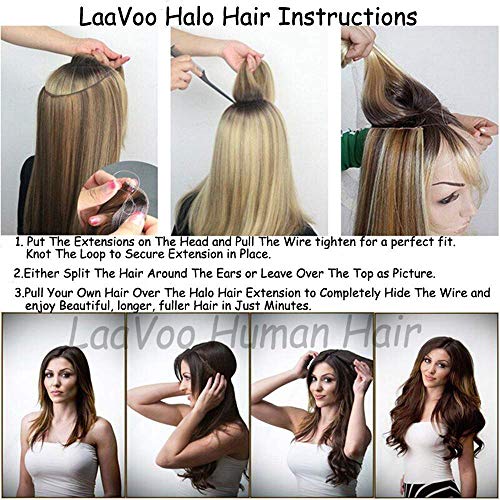 LaaVoo 16 Inch Solid Color Light Blonde Halo Hair Extensions 100% Real West Remy Human Hair Fish Line on Human Hair Invisible Wire Hair Extensions 11" Width 80g Per Pack...