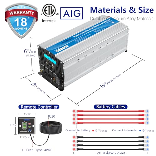 5000Watt Heavy Duty Modified Sine Wave Power Inverter Approved by CETL Converts DC 12volt to AC 120volt with LCD Display 4 AC Sockets with Remote Control for Solar System Truck RV and Emergency