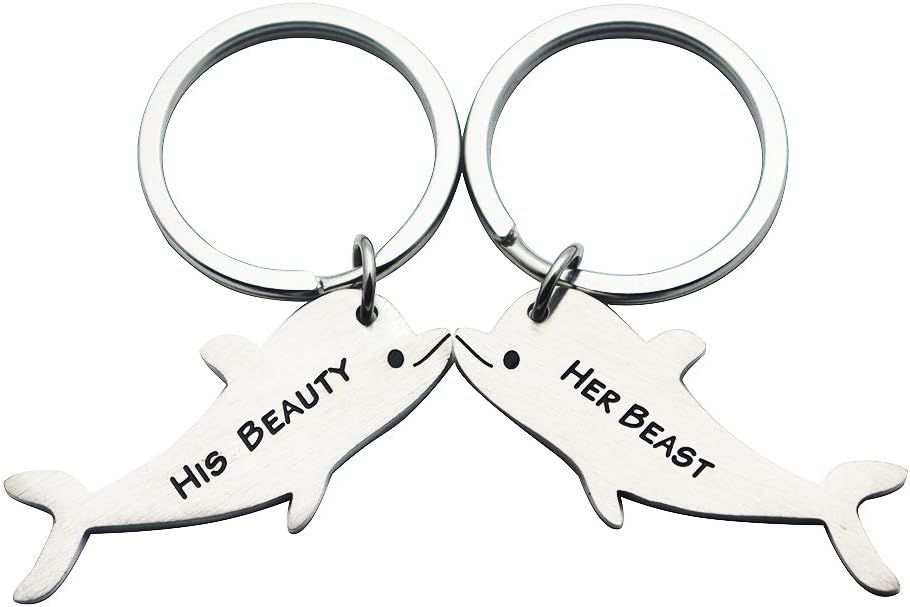 Boyfriend Husband Gift His and Hers Couple Keychain Set Kiss Dolphin Romantic Valentine Gifts for Girlfriend Boyfriend
