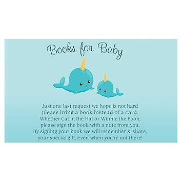 Amazon Com Narwhal Bring A Book Cards Baby Shower Blue Aqua Boy Baby Shower Narwhal Winter Sea Animal Baby Sprinkle Library Smart Baby Children S Baby Book Request In Lieu Insert Poem Card