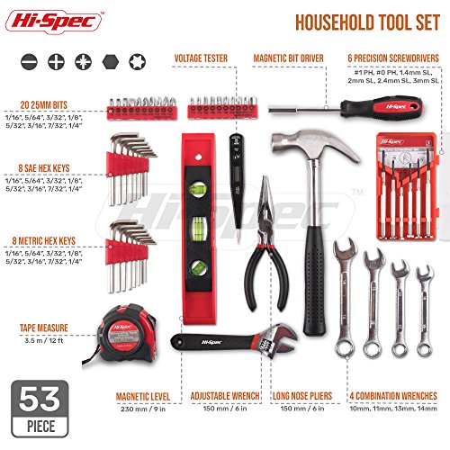 Hi-Spec 53teiliges Werkzeugset in Organisationskoffer für Haushalt, Garage oder Auto – Bild 3