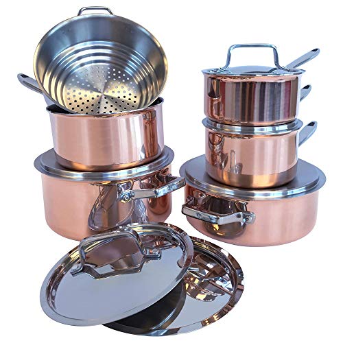 Paderno Canadian 12Piece Copper Cookware Set Kitchen Pots and Pans