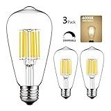 GEZEE LED Edison Bulb, 10W(100 Watt Equivalent) Dimmable Filament Light Bulb, ST64 Neutral Color 4000K, E26 Medium Base (3 Pack), LED Vintage Style Filament Light Bulbs(Indoor or Outdoor)