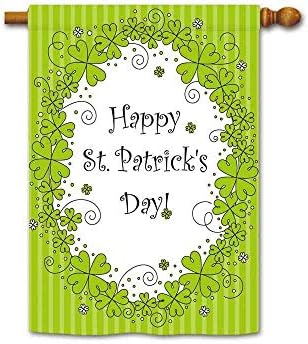 Asekngvo Happy St. Patrick's Day Rainbow and Shamrock Decorative House Flag 28"x55"