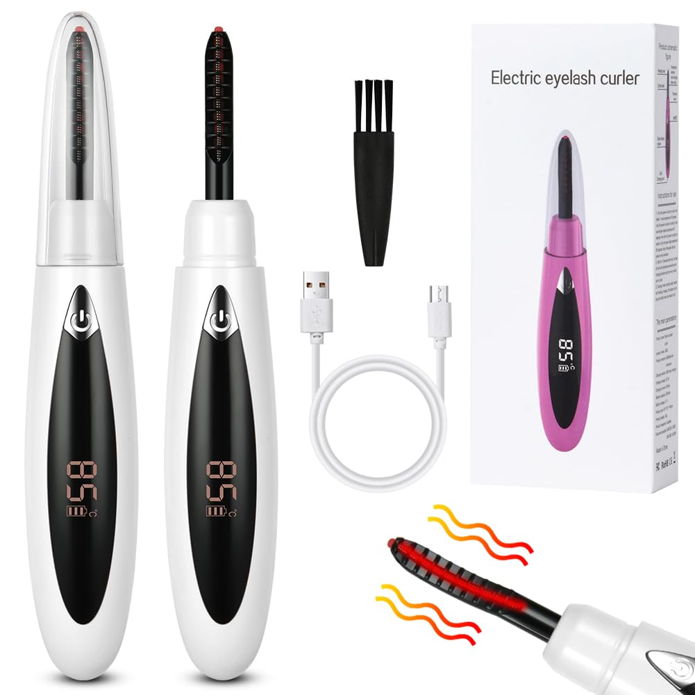 LOPHE Electric Heated Eyelash Curler, 3 Temperature Modes, Natural 24 Hours Long Lasting with Silicone Pad - White