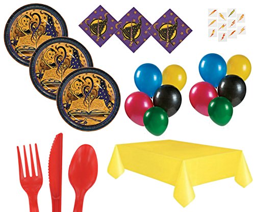 Harry Potter Party Supplies for 16 - Plates, Napkins, Utensils, Balloons, Tablecloth, Scar Tattoos - 107 pieces total