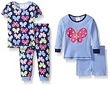 Gerber Little Girls' Four-Piece Cotton Pajama Set, Butterfly, 24 Months