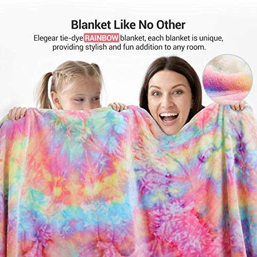 Elegear Rainbow Throw Girls Blanket, Unique Tiedye Flannel Blanket