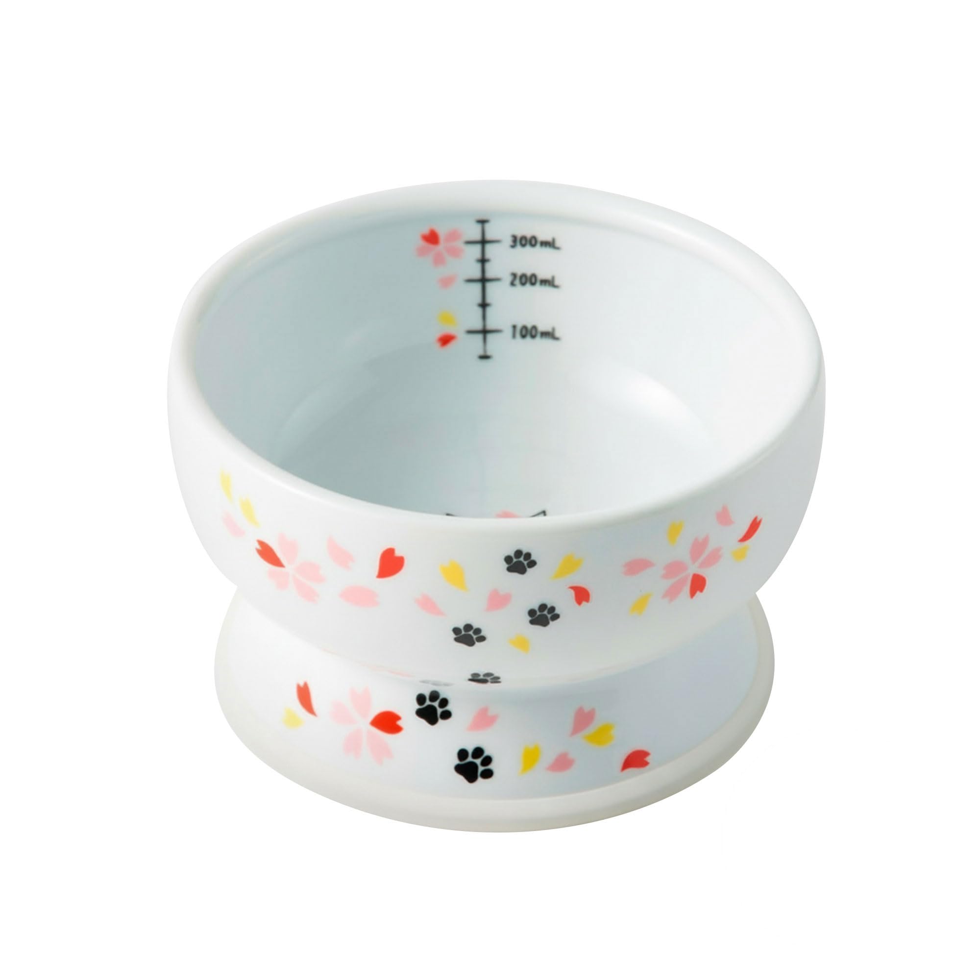 Necoichi Raised Cat Water Bowl, Elevated, with Measurement Lines, Dishwasher and Microwave Safe, No.1 Seller in Japan! (Cherry Blossom Limited Edition, Regular)