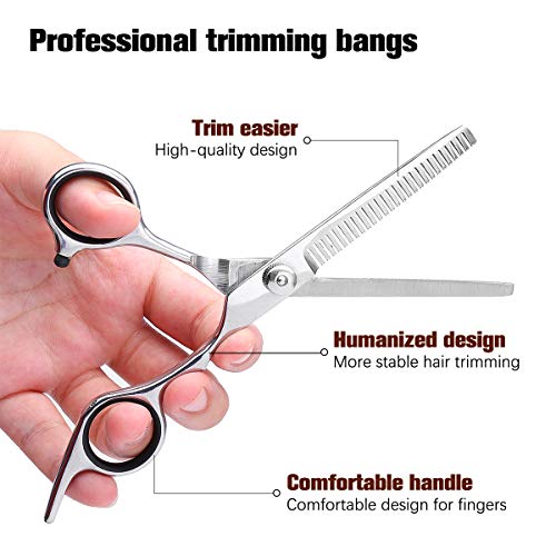 Hair Cutting Scissors Kit, Liaboe Professional 6Pcs Hairdressing Shears Set, with Hair Cutting Scissors, Thinning Shears, Hair Comb, Clips, Cleaning Cloth, Leather Bag, for Home/Salon (Sliver)