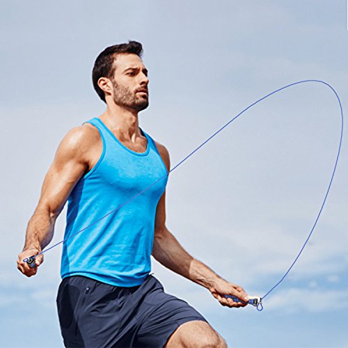 5BILLION Speed Jump Rope - Nature Handle - Adjustable with Ball Bearings - Workout for Double Unders, WOD, Outdoor, MMA & Boxing Training (bend-blue)