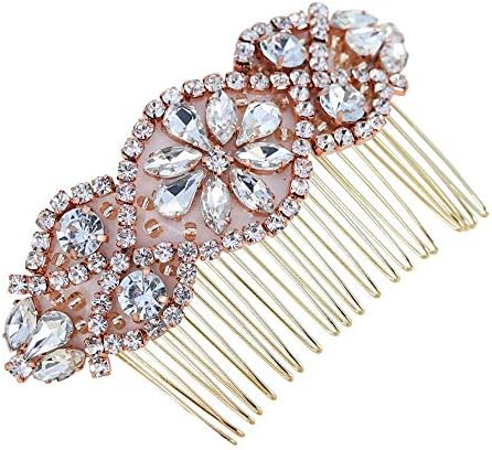 Rhinestones Hair Combs LIANGZHILIAN Women Bridal Headpiece with Crystal Beads Applique Hair Accessories- Rose gold for Wedding prom Hair