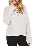 Simplee Apparel Women's Long Flare Sleeve Lace up V Neck High Low Knit Sweater