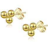 14K Gold Plated Dainty Tiny Bar, Ball, Trio Ball, Delta, Circle Disc and Heart Stud Earrings