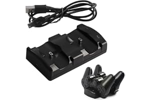KLSYCHRY Charger Dock for PS3 PlayStation 3 Dual Controller Charger PS3/ Move Docking Charging Station with LED Light Indicator and USB Charging Cable