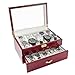 Caddy Bay Collection Rosewood Finish Watch Case Display Storage Watch Box Chest with Glass Clear Viewing Top Holds 20 Watches