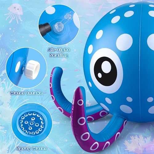 Auney Outdoor Water Play Sprinklers Toys for Toddlers, Large Octopus Water Spray Sprinkler for Kids Boys Girls and Pets, Garden Sprinkler Toys, Summer Toys for 3 4 5 6 7+ Year Old