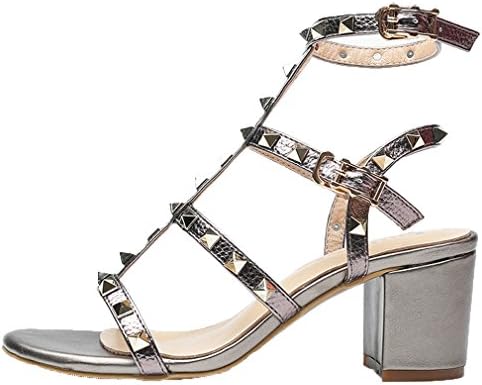 Royou Yiuoer Women Dress Sandals Patent Leather Gold Stud Peep Toe Chunky High Heel Gladiator Shoes Bronze 7cm 9 US