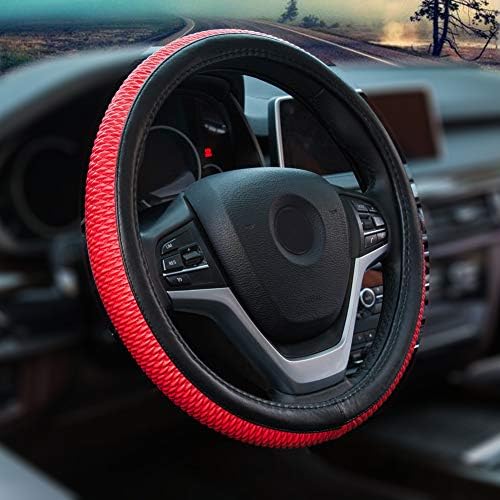 Alusbell Microfiber Leather Steering Wheel Cover for Men Women Anti-Slip Auto Car Steering Wheel Cover Universal 15 Inches Red