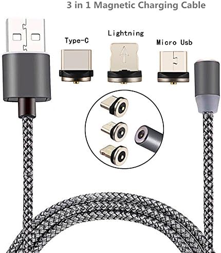 Lightning Micro USB Type-C Magnetic Cable dikesitu 3-in-1 Detachable Magnetic Charging Cable 3.6Ft 2.1A Nylon Braided Charging Cord for Iphone6 6s 7 plus 5 se 5s Samsung s7 Android Smartphones (Gray)