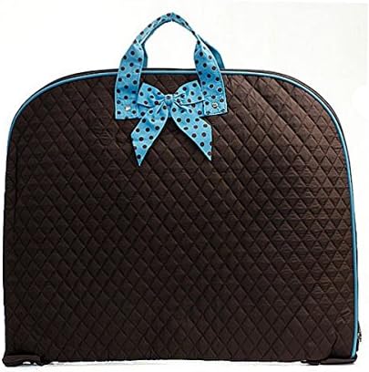Solid Color Quilted Garment Bag with Polka Dots Ribbon Accent Brown & Turquoise Blue