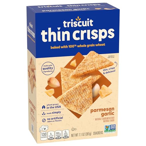 TRISCUIT THIN CRISPS PARMESAN GARLIC WHOLE GRAIN WHEAT CRACKERS, LUNCH SNACKS, SNACK CRACKERS, 7.1 OZ