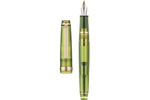 WIKULT Jinhao 82 Acrylic Fountain Pen, Iridium Fine Nib with Ink Converter, Transparent Olive Green Classic Design Smooth Writing Pen (Gold Trim)