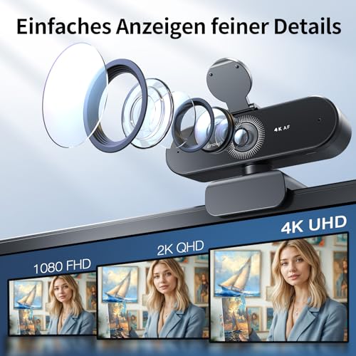 EMEET Nova 4K Webcam 4K Webcam with 2 Noise Cancelling Microphones, Ultra HD Webcam with 73° Wide Angle and Lens Cover, PDAF Autofocus, Web Cam for Mac, Laptop, Zoom, Teams