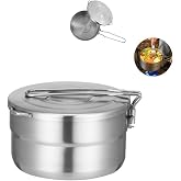 1.5L Stainless Steel Camping Pot with Lid &amp; Folding Handle | Lightweight Portable Backpacking Bento Pot, Space Saving Outdoor Cookware for Camping Hiking Backpacking Picnic