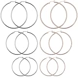 Areke Stainless Steel Women Hoop Earrings - Large Set of 6 Pairs 40-60mm