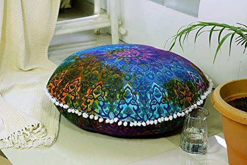 MOGI Large Blue Hippie Mandala Floor Pillow-Cushion-Pouf Cover Round Bohemian Yoga Decor Floor Cushion Case- 32" Tie dye By Monika Enterprises