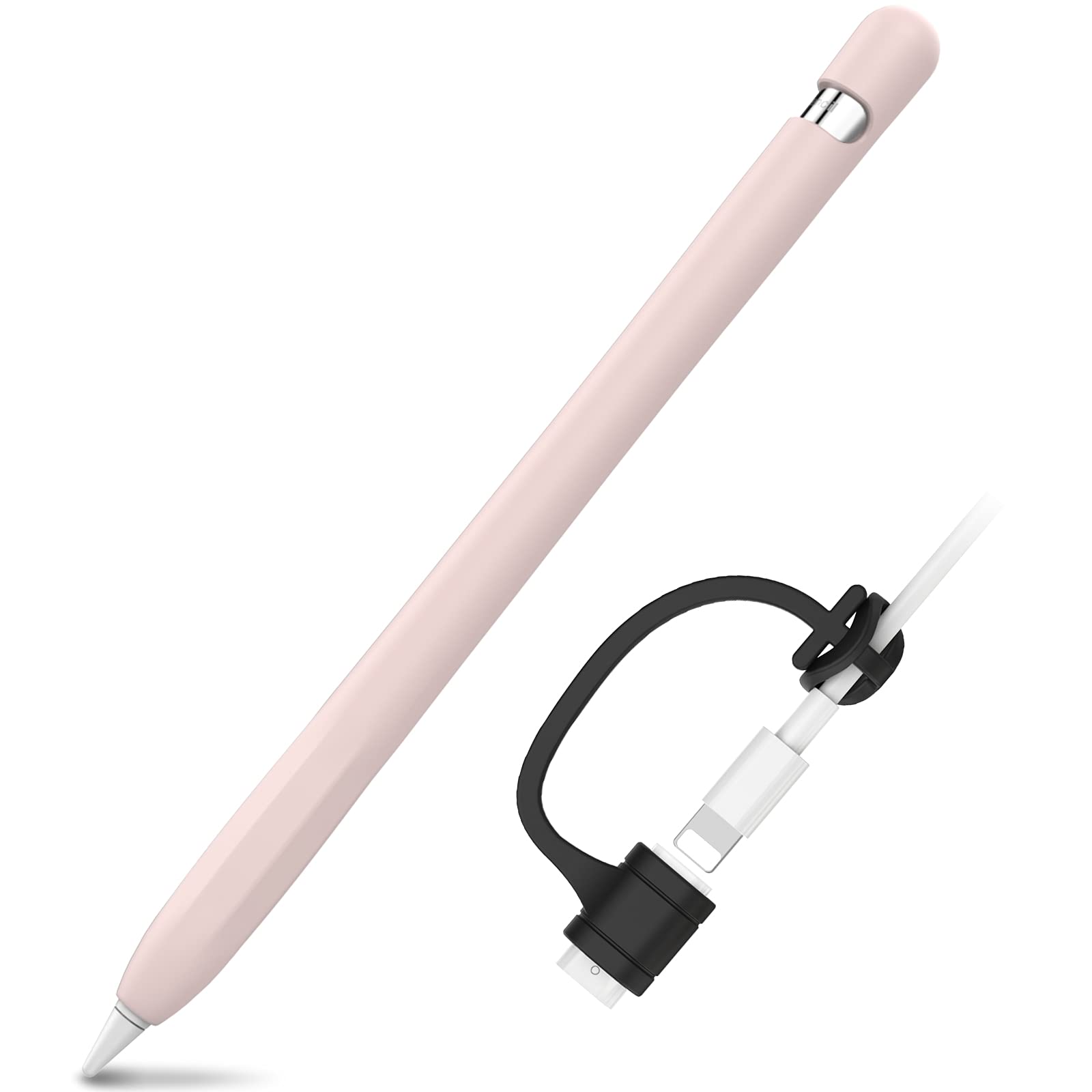 AHASTYLE Silicone Case for Apple Pencil 1st Gen [Cable Adapter Tether] Anti-slip Protective Case - Compatible with Apple Pencil 1st Gen (1 Pack, Pink)