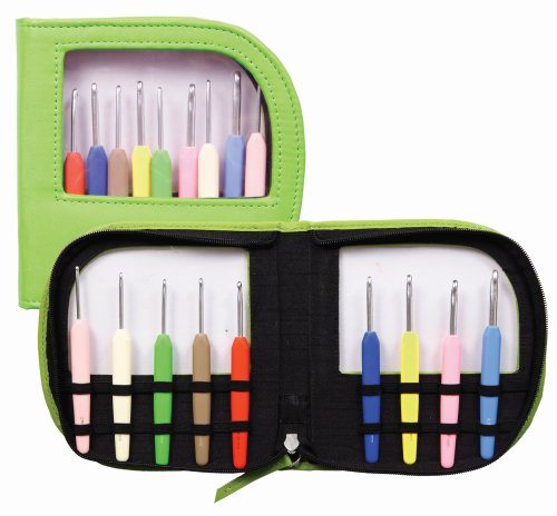 KnitPro Waves Aluminium Crochet Hook, Set of 9, Green