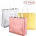 Whaline Set of 12 Glossy Reusable Grocery Bag Tote Bag with Handle Non-woven Stylish Gift Bag for Bridal Shower Bachelorette Engagement Birthday Hoilday Parties (Rose gold, Gold, Silver)