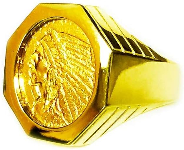 GENUINE INDIAN HEAD 2 1/2 DOLLAR GOLD COIN in 14K GENTS RING MOUNTING