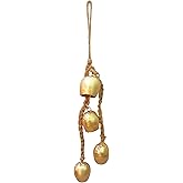 Handmade Wrought Iron Bell Chime with Brass Finish – 4 Bells – Rustic Wall Hanging with Jute Rope – Boho Farmhouse Patio, Porch & Garden Decor