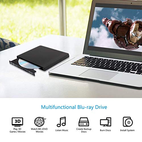 External 4K 3D Blu Ray DVD Drive Burner, Portable Ultra Slim USB 3.0 Blu Ray BD CD DVD Burner Player Writer Reader Disk for Mac OS, Windows 7/8/10,Linxus, Laptop - Thumbnail 3