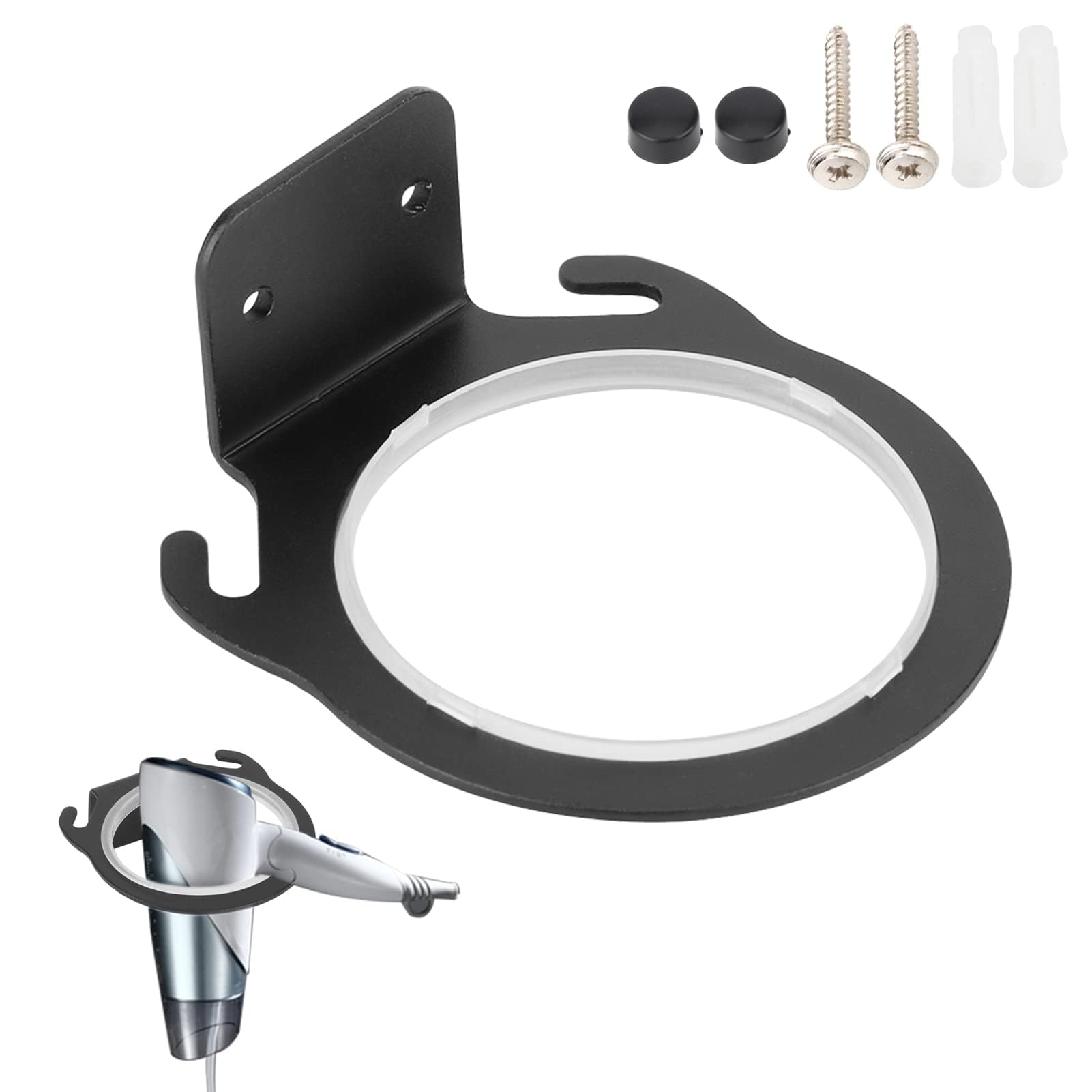 HERCHR Hair Dryer Holder, Wall Mount Hair Dryer Stand Rack Bathroom Storage Organizer Hairdressing Dryer Hanger Hair Care Tool Organizer with Screw & Gasket