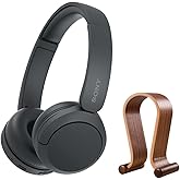 Sony WH-CH520 Wireless Headphones with Microphone, Black Bundle with Wood Headphone Display Stand Secure Tabletop Holder/Gaming Headset Hanger