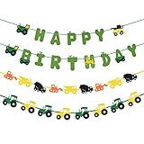 Happy Birthday Banner- Green Tractor Decorations-Party Supplies Set All-in-One Pack including Colorful Letters Banner，Tractor Banners and Cake Pop Sticks
