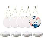 PYD Life 25 PCS Sublimation Ceramic Ornaments Bulk White 2.75 Inch Round Blank with Gold String for Crafting DIY Personalized Christmas Home Decor Bulk