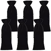 DELORIGIN 6Pcs Velvet Wine Bottle Bags Champagne Gift Bag with Double Drawstring Closure Red Wine Bottle Drawstring Bags for Housewarming Wedding Birthday Party Holiday 6 x 14.9 Inch (Black)