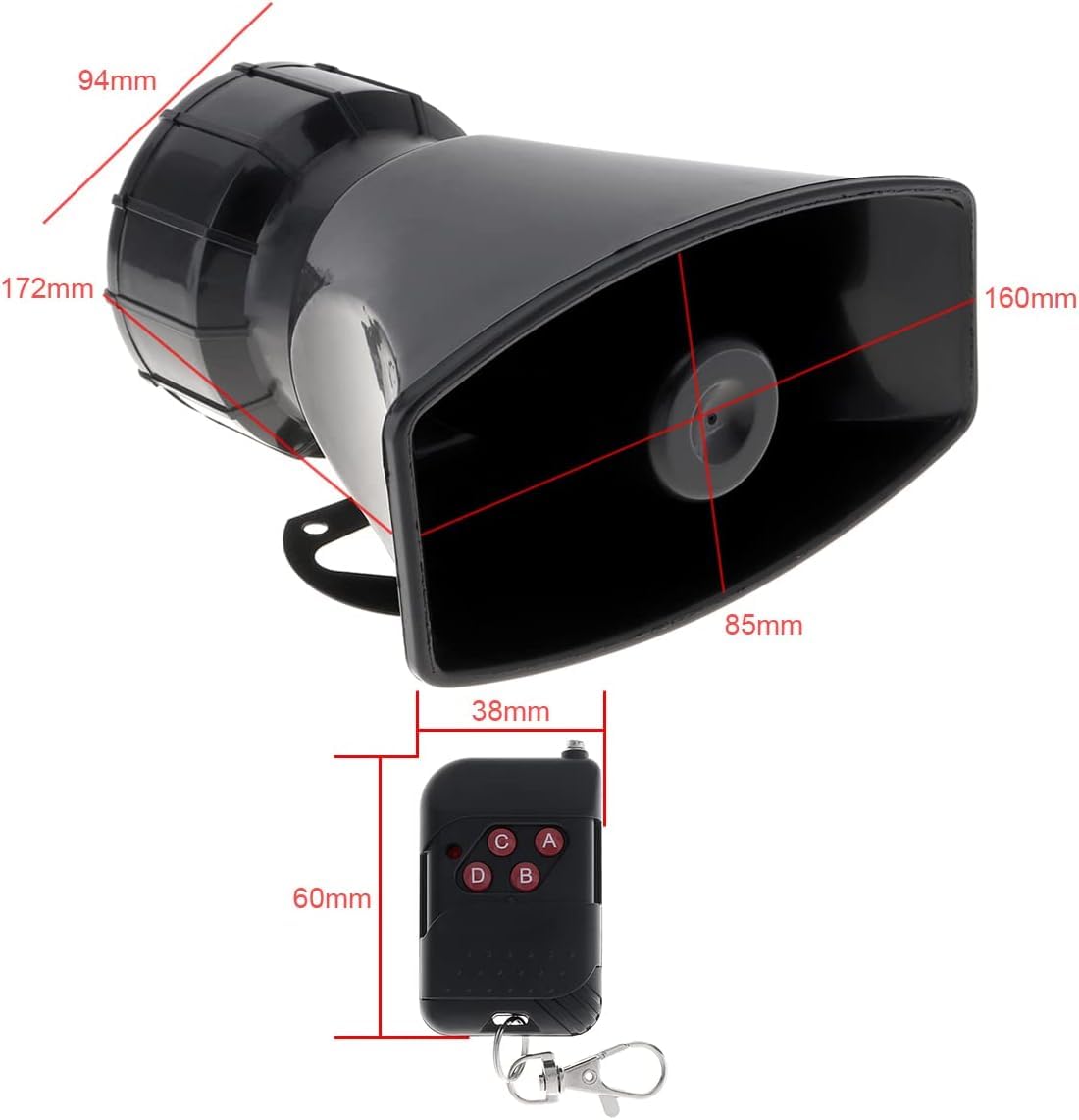 7 Sounds Loud Car Warning Alarm Police Fire Siren Horn Speaker with Remote Controller 12V 100W, Siren for Car
