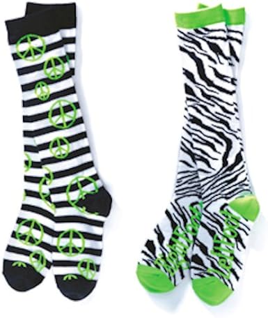 Zebra and Peace Knee High Socks, Lime Green Accents Clothing