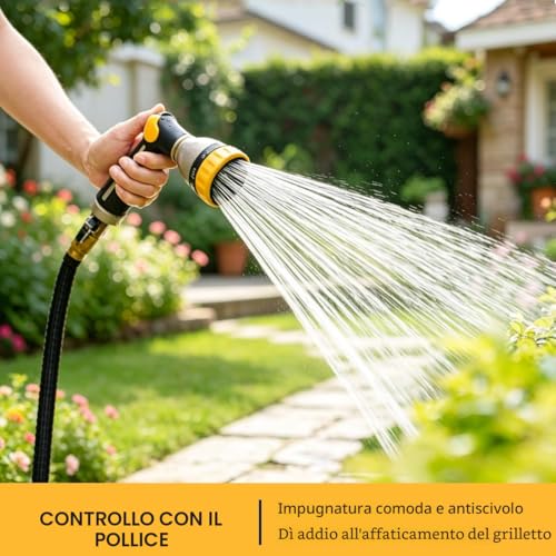FANHAO Garden Spray Gun, 100% Heavy Duty Metal Spray Nozzle Thumb Operated High Pressure Water Nozzle with 8 Modes for Watering Plants Car Wash
