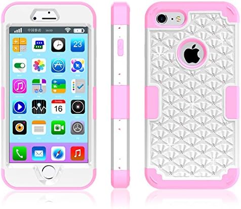 iPhone 7 Case,New Durable PC &amp; Silicone 3 in 1 Hybird Shiny Case Cover Suitable for Apple iPhone 7(White+Pink)