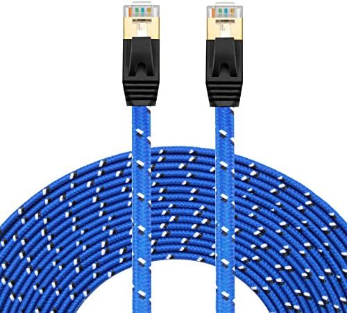Cat 7 Ethernet Cable,Youii CAT7 High Speed Computer Router Gold Plated Plug Flat Durable Nylon Braid STP Wires CAT7 RJ45 Ethernet LAN Networking Cable (1.8M-Blue Nylon)