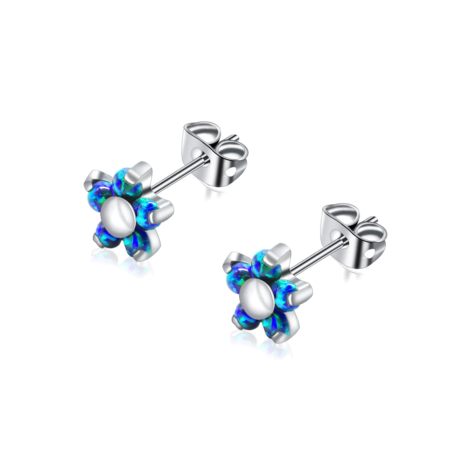 arvinpiercing Titanium Opal Stud Earrings for Women Girls Labret Flower Earrings Nickel Free Hypoallergenic Birthstone Black Opal Earrings for Sensitive Ears Cartilage Lobe Earrings Women Jewellery